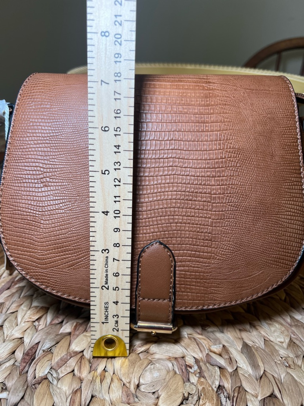 Alyssa Brown Crossbody Bag Vegan Leather Saddle Purse Textured Flap NWT - Picture 15 of 16